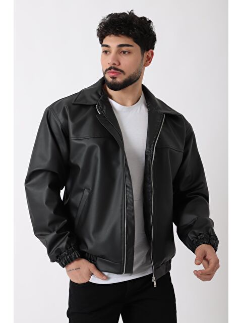 Stilkombin Yakalı Bel Lastikli Suni Deri Mont 1787_50446 - S000362166-19351