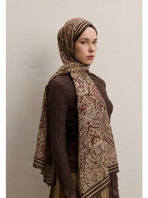 Fresh Scarfs Emerald Desen Şal Sütlü Kahve - S000420285-4280