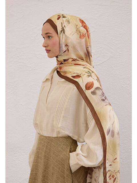 Fresh Scarfs Sweet Wıllıam Desen Rami Şal Kahve - S000420263-28102