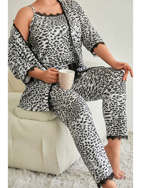 Tofisa Desenli Üçlü Pijama Takımı Siyah Beyaz - 28075-SIYAH-BEYAZ - S000490275-37424