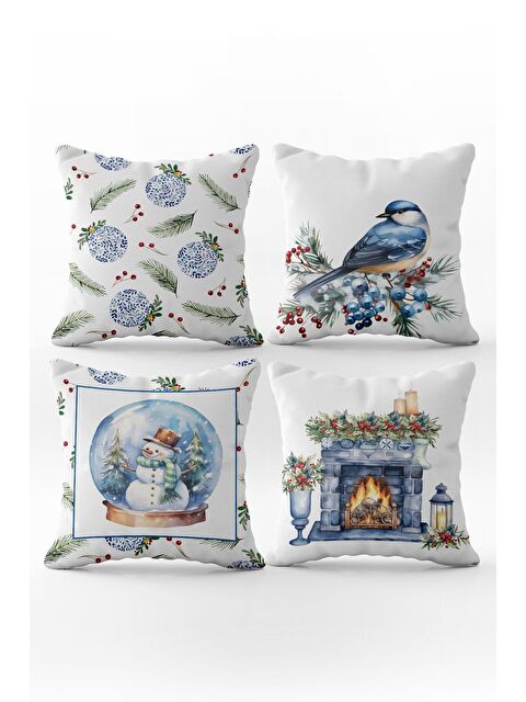 Evmila Çift Taraf Baskılı Kadife Doku Yılbaşı Desenli 4'lü Kırlent Kılıfı  Seti - S000111019-23173