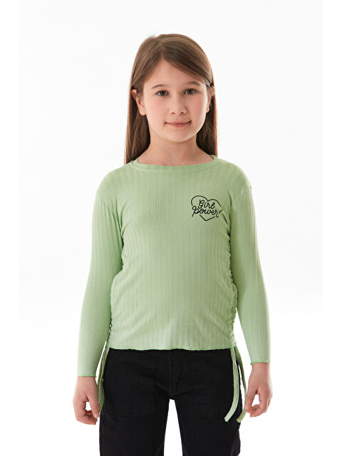 Fullamoda Fitilli Girl Power Baskılı Yanları Büzgülü Kız Çocuk Bluz - S000380693-20054
