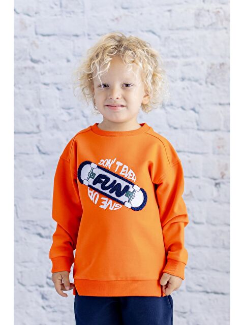 ZEYLAND Erkek Çocuk Baskı Nakış Detaylı Sweatshirt - Turuncu - S000316049-20013