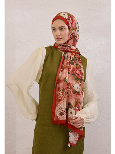 Fresh Scarfs Magnolıa Desen Rami Şal Kırmızı - S000420265-20045