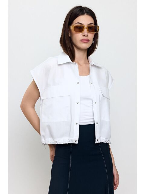 Sherin Beyaz %100 Pamuk Cepli Bluz - S000399177-20063