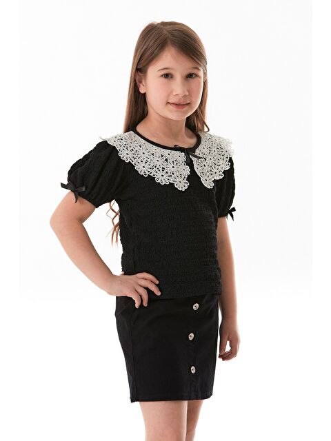 Fullamoda Fiyonk Ve Dantel Detaylı Bebe Yaka Kız Çocuk Bluz - S000380695-19351