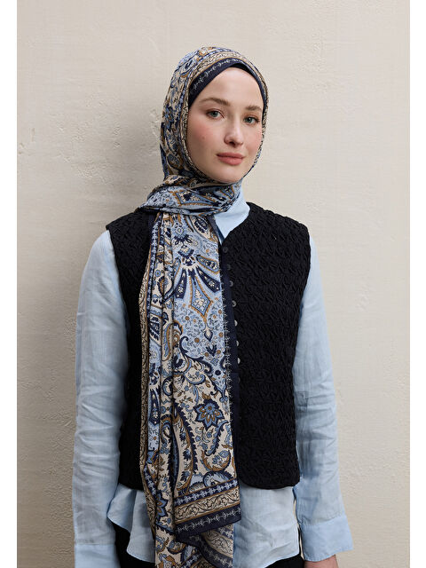 Fresh Scarfs Elegant Desen Şal Mavi - S000420292-17234