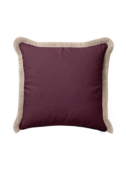 Milbay Grup Zarif Lüks Mor Saçaklı Yastık Kılıfı - Modern Bordo Krem Püsküllü Kırlent Kılıfı