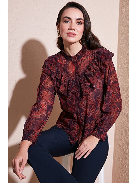 Lela Desenli Standart Fit Hakim Yaka Şifon Gömlek 611Go00334 - S000355463-20014