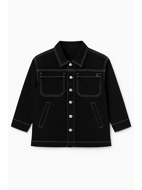 Magu Kız Çocuk Jean  Siyah Kontrast Dikişli Cepli Düğmeli Ceket - S000434887-19351