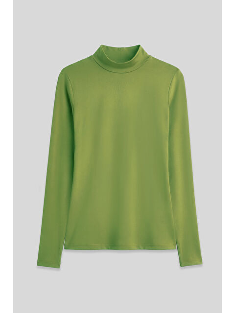 Tommylife Yağ Yeşili Balıkçı Yaka Basic Uzun Kollu Kadın Body - 97306 - S000490280-1091