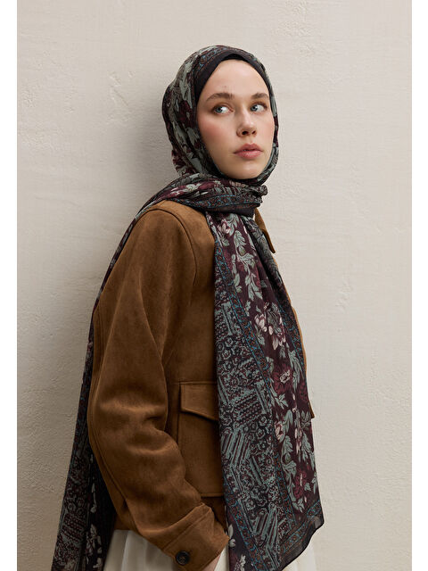 Fresh Scarfs Adella Desen İpek Krep Şal Ağaç Kabuğu - S000420297-19413