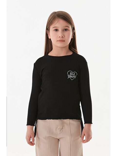 Fullamoda Fitilli Girl Power Baskılı Yanları Büzgülü Kız Çocuk Bluz - S000380693-19351