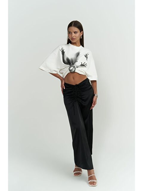 Mai Collection Nario Büzgülü Midi Boy Siyah Etek - S000277518-19351