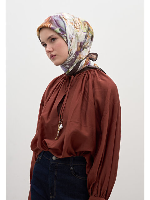 Fresh Scarfs Nerıssa Desen Pamuklu Viskon Eşarp Füme - S000458600-33408