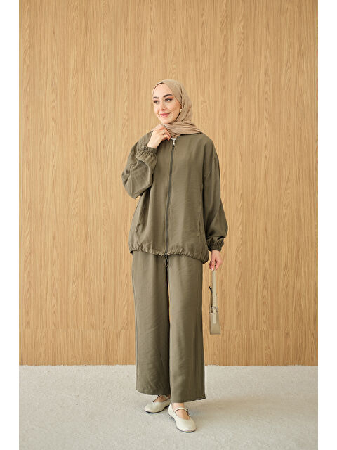 Locco Moda Kadın Yanları Dikiş Detay Fermuarlı Takım Yeşil