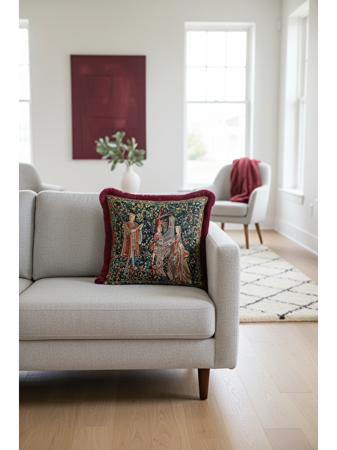 Milbay Grup Avangard Fransız Saray Saçaklı Yastık Kılıfı - Sanatı Vintage Rustik Bordo Püsküllü Kırlent Kılıfı