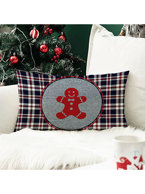 Evmila Yılbaşı Temalı Kurabiye Adam Desenli Kadife Kırlent Kılıfı 35x55 cm - S000285233-23173