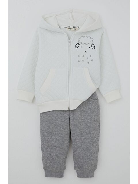 Breeze Erkek Bebek Eşofman Takımı Sevimli Kuzucuk Baskılı Ekru (6 Ay-1.5 Yaş)
