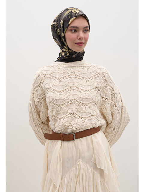 Fresh Scarfs Reverıe Desen Pamuklu Viskon Eşarp Siyah - S000458602-19351