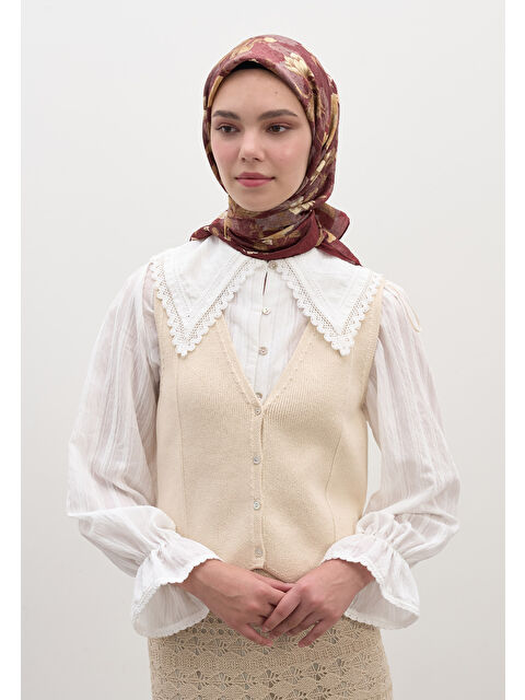 Fresh Scarfs Reverıe Desen Pamuklu Viskon Eşarp Bordo - S000458602-19951