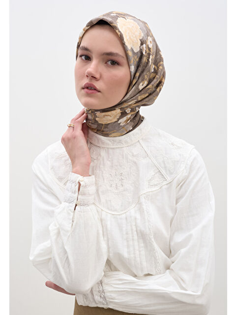 Fresh Scarfs Reverıe Desen Pamuklu Viskon Eşarp Tozlu Kahve - S000458602-17437