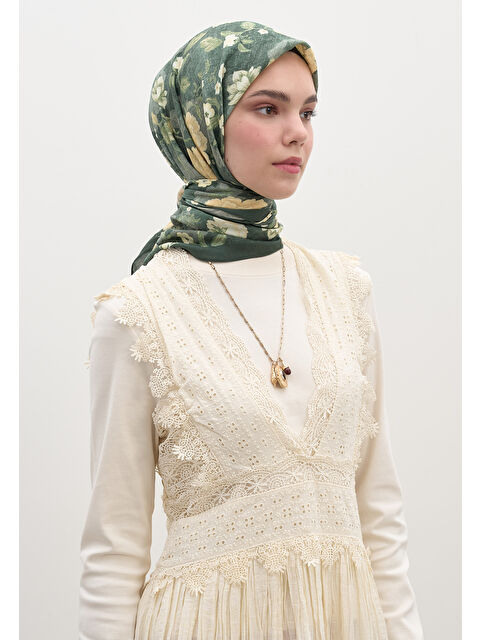 Fresh Scarfs Reverıe Desen Pamuklu Viskon Eşarp Petrol - S000458602-20019