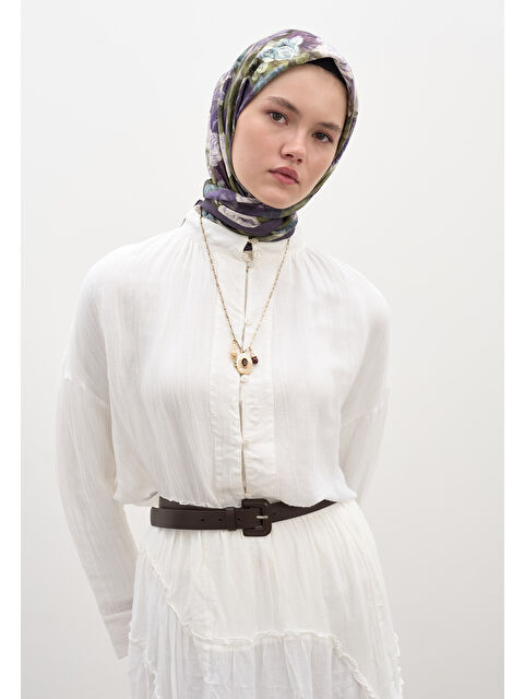 Fresh Scarfs Rose Breeze Desen Pamuklu Viskon Eşarp Patlıcan Moru - S000458603-20040