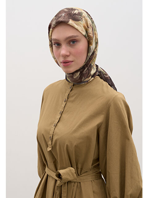 Fresh Scarfs Rose Breeze Desen Pamuklu Viskon Eşarp Tozlu Kahve - S000458603-19413