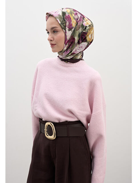 Fresh Scarfs Rose Breeze Desen Pamuklu Viskon Eşarp Mürdüm - S000458603-20036