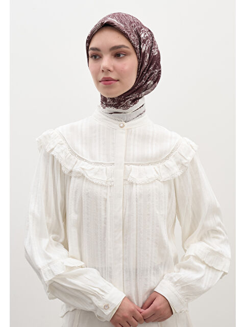 Fresh Scarfs Secret Elegance Desen Pamuklu Viskon Eşarp Bordo - S000458604-19951