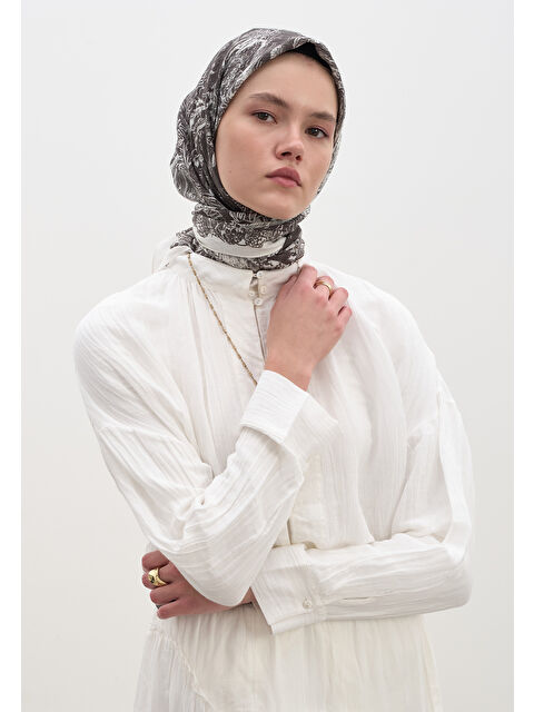 Fresh Scarfs Secret Elegance Desen Pamuklu Viskon Eşarp Antrasit - S000458604-29666