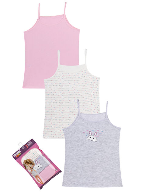 Domikids Kız Çocuk Baskılı Pamuklu Atlet 3'lü Paket - S000414067-27206