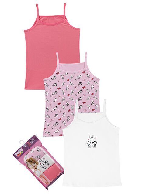 Domikids Kız Çocuk Baskılı Pamuklu Atlet 3'lü Paket - S000414067-23173