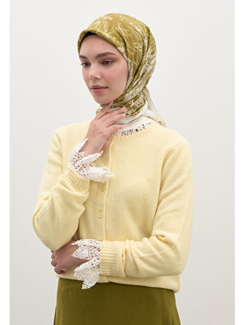 Fresh Scarfs Secret Elegance Desen Pamuklu Viskon Eşarp Yağ Yeşili - S000458604-18194