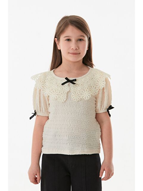 Fullamoda Fiyonk Ve Dantel Detaylı Bebe Yaka Kız Çocuk Bluz - S000380695-19965