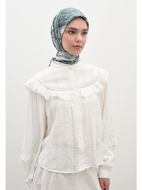 Fresh Scarfs Secret Elegance Desen Pamuklu Viskon Eşarp Petrol - S000458604-20019