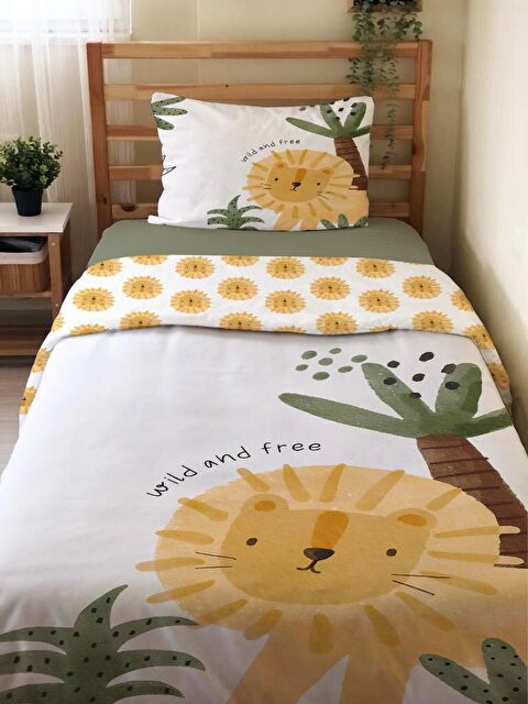 Evmila Çift Taraflı Aslan Desenli Çarşafsız 2'li Takım  Tek Kişilik Nevresim Takımı 160x220 Cm - S000123744-23173