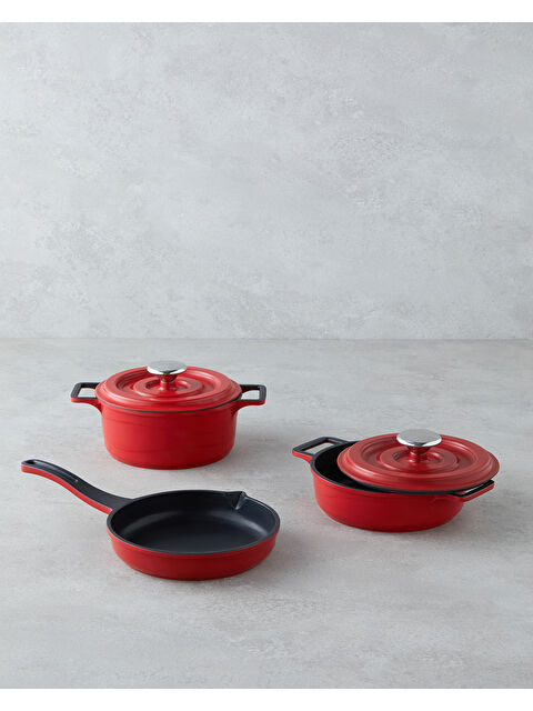 English Home Tiny Taste Alüminyum Döküm Mini Tencere Seti 14x14x14 cm Kırmızı-Siyah - S000436433-37333