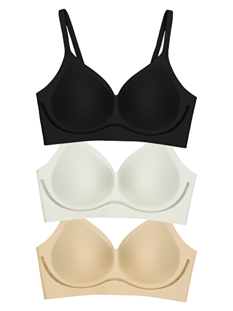 Cottonhill Seamless Bra - Air | Lazer Kesim Dikişsiz Dalga Şerit Detaylı Balensiz Kadın Sütyen 3'Lü Paket