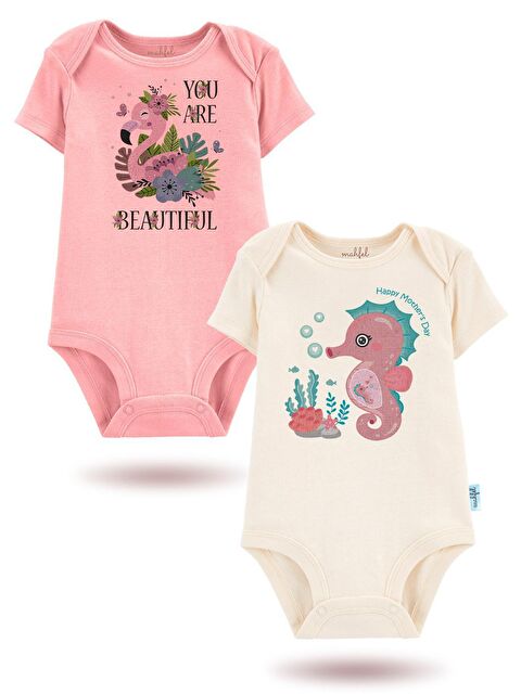Mahfel 2'Li Organik Baskılı Kısa Kollu Unisex Bebek Çıtçıtlı Body - S000177572-5404