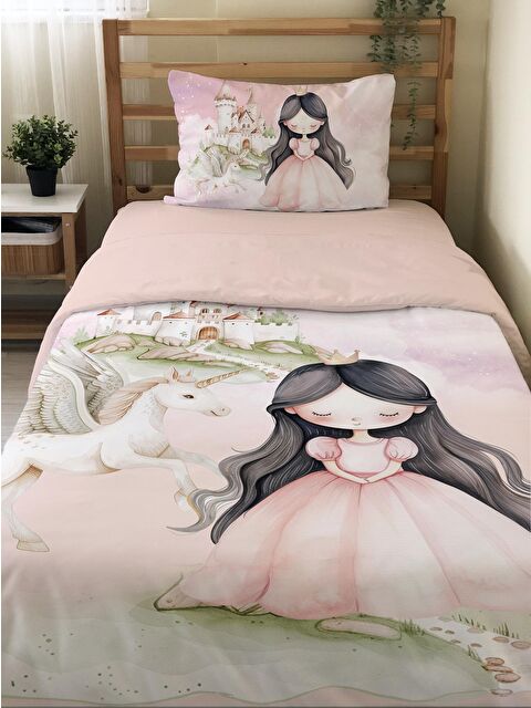 Evmila Masal Prensesi Desenli Çarşafsız 2'li Takım Baskılı Tek Kişilik Nevresim Takımı 160x220 cm - S000151066-23173