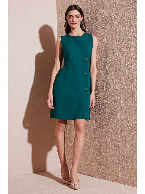 Lela Standart Fit Kemerli Bisiklet Yaka Mini Kadın Elbise 611El1964 - S000348230-18709