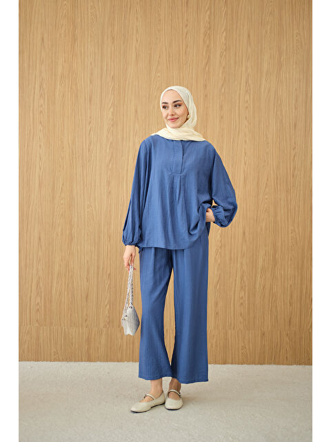 Locco Moda Kadın Gizli Fermuar Detaylı Takım Mavi