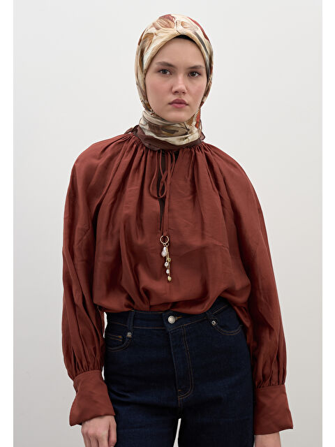 Fresh Scarfs Vanılla Blossom Desen Pamuklu Viskon Eşarp Sıcak Kahve - S000458607-19413