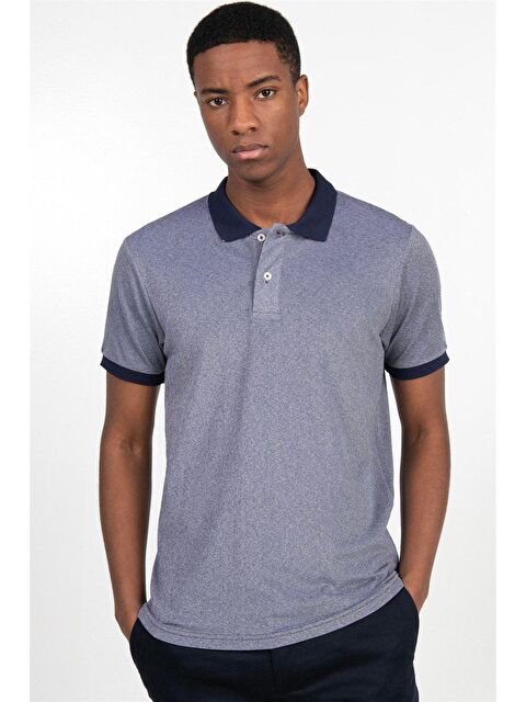 TUDORS Erkek Slim Fit Dar Kesim %100 Pamuk Düz Pike Lacivert Polo Yaka Tişört