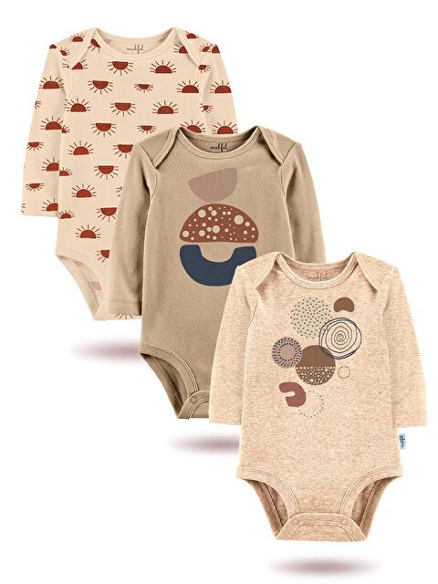 Mahfel 3'Lü Baskılı Uzun Kollu Unisex Bebek Çıtçıtlı Body - S000167655-12