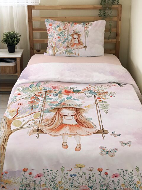 Evmila Masal Prensesi Desenli Çarşafsız 2'li Takım Baskılı Tek Kişilik Nevresim Takımı 160x220 cm - S000151041-23173