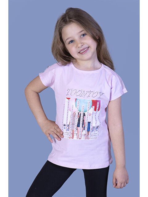 Toontoykids Kız Çocuk Dijital Baskılı Taş İşlemeli Tişört