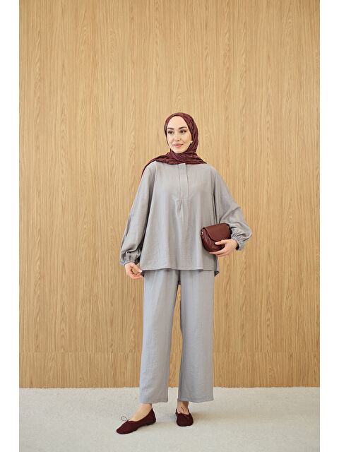 Locco Moda Kadın Gizli Fermuar Detaylı Takım Gri